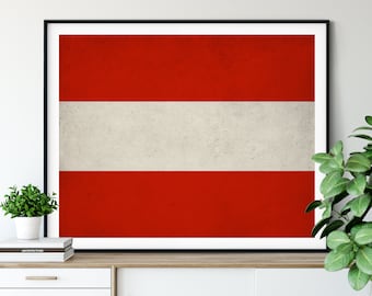 Austria Flag Art, Austria Flag Print, Flag Poster, Country Flags, Flag Painting, Austrian Poster, Wall Decor, Gifts, Austrian Flag, Wall Art