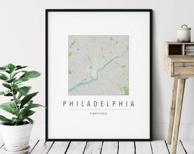 Philadelphia PA Map Print - Modern Philadelphia Art, Minimalist Philadelphia Print, Philly Gifts, Philadelphia Pennsylvania Wall Art
