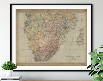 1904 British South Africa Map Print, Vintage Map Art, Antique Map, Old Map, South Africa Art, South Africa Print, Kalahari Desert, Gifts