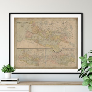 1901 Roman Empire Map Print, Vintage Map Art, Antique Map, Old Map, Ancient Rome Art, Mediterranean Sea, Living Room Art, Armenia. Serbia