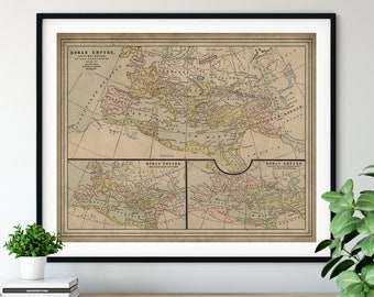 1901 Roman Empire Map Print, Vintage Map Art, Antique Map, Old Map, Ancient Rome Art, Mediterranean Sea, Living Room Art, Armenia. Serbia