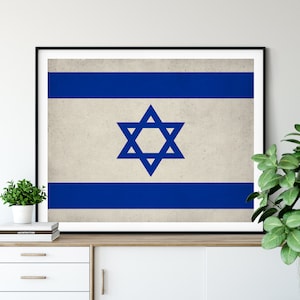 Israel Flag Art Print: Vintage Jewish Wall Decor, Star of David