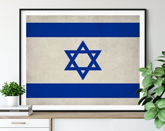 Israel Flag Art, Israel Flag Print, Israeli Flag Poster, Country Flags, Israeli Art, Israeli Poster, Jewish Gifts, Jewish Art, Flag Painting