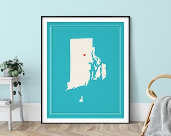 Custom Rhode Island State Art, Customized State Map Art, Personalized, Rhode Island Art, Heart Map, Rhode Island Map, Rhode Island Print