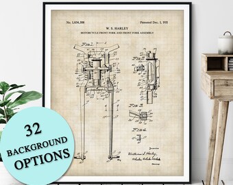Motorcycle Front Fork Patent Print - Customizable Motorcycle Parts Blueprint Poster, Biker Gift, Motorcycle Art Poster, Garage Wall Decor