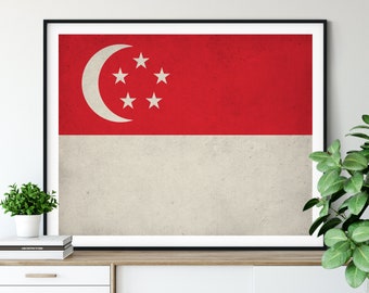 Singapore Flag Print, Singapore Flag Art, Singapore Gifts, Flag Poster, Housewarming Gift, Singapore Art, Home Office Art, Vintage Flags