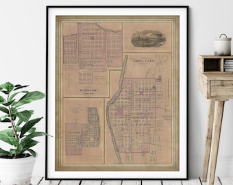 1875 Iowa City Map Print, Vintage Map Art, Antique Map, Old Maps, Iowa City Wall Art, Iowa City Gifts, Iowa City Art, Iowa City Print