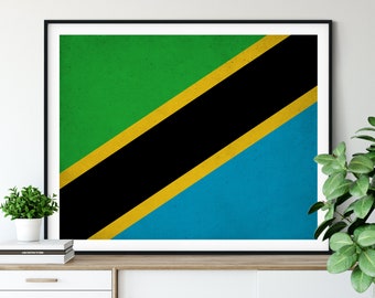 Tanzania Flag Print, Tanzania Flag Art, Tanzania Gifts, Flag Poster, Moving Gift, Vintage Flag Wall Art, Tanzania Art, African Gifts