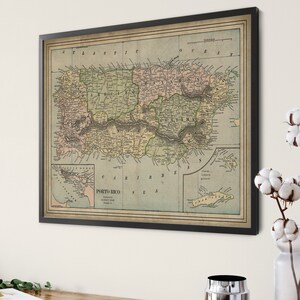 1901 Puerto Rico Map Print, Vintage Map Art, Antique Porto Rico Map, Old Map, Ponce, Bayamon ...