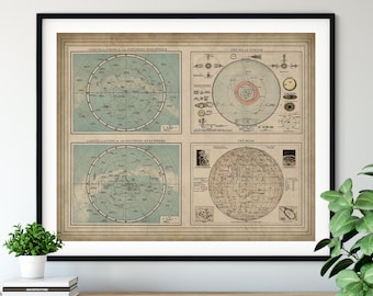 1900 Constellation Map Print, Vintage Map Art, Antique Map, Old Map, Moon Map, Moon Art, Constellation Print, Solar System Print, Astronomy