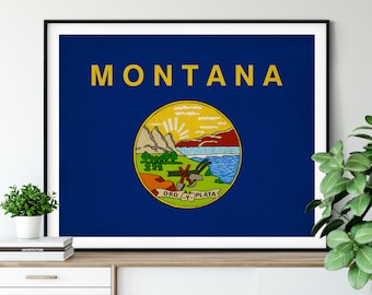 Montana Flag Art, Montana Flag Print, State Flag Poster, MT Flag Painting, Poster, Living Room Art, Gallery Wall Decor, State Pride Gifts