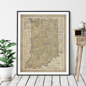 1897 Indiana Map Print, Vintage Map Art, Antique Map, Old Map, Indiana Wall Art, Indiana Art, Indiana Print, Moving Gift, County Map