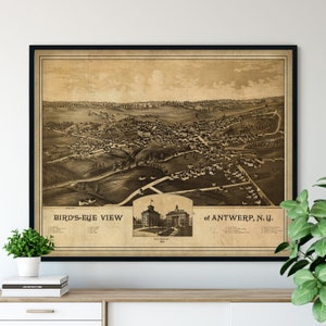 1888 Anvers New York Birds Eye View Print - vintage Map Art, Antique Map Print, Aerial View Poster, Historical Art, NY Wall Art, Street Map