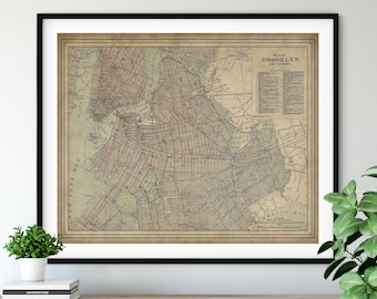 1891 Brooklyn NY Map, Vintage Map Art, Antique Map Print, Brooklyn Map, Old Map, New York Map, NYC Poster, City Street Map, Brooklyn Print