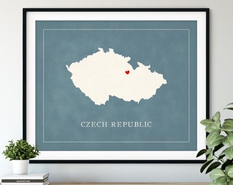 Custom Czech Republic Map Art - Heart Over ANY City - Customized Country Map Silhouette, Personalized Gift, Hometown Love Print, Travel Map