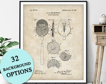 Ophthalmoscope Patent Print - Customizable Blueprint Plan, Eye Doctor Gift, Optometrist Clinic, Ophthalmologist, Optician Office Wall Decor,