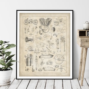 Motorcycle Collage Print - Customizable Motorcycle Blueprint, Biker Gift, Motorcycle Patent Poster, Garage Wall Decor Vintage Motorcycle Art