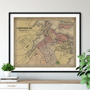 1877 Portsmouth New Hampshire Map Print, Vintage Map Art, Antique Map Wall Art, Portsmouth NH Art, Old Maps, Portsmouth Print, Gifts