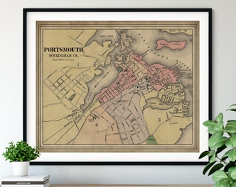 1877 Portsmouth New Hampshire Vintage Map Print