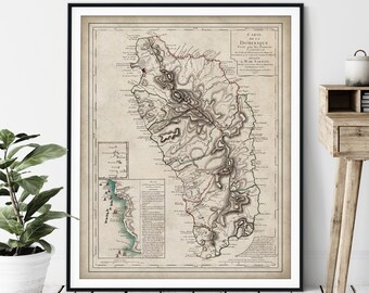 1778 Invasion of Dominica Map Print - Vintage American Revolutionary War Battle Map Art, History Gift, Antique French Map Wall Art, Old Map