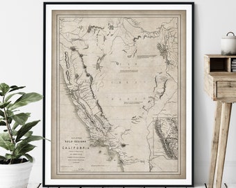 1849 Gold Regions of California Map Print - Vintage Map Art, Antique Map, Old Map Poster, History Buff Gift, California Coast Gold Discovery