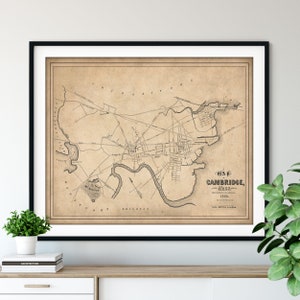 1838 Cambridge, Massachusetts Map Print - Vintage Map Art, Antique Map, Old Map Poster, Atlas Wall Art, College City Street Map, Mt Auburn