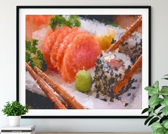 Sushi Print - Sashimi, Sushi Roll Oil Painting Poster, Kitchen Wall Art, Chef Gift, Restaurant Wall Decor, Dining Room Decor, Foodie Art