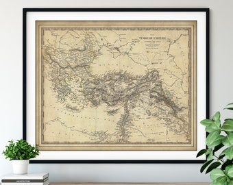 1843 Turkish Empire Map Print -Vintage Map Art, Antique Map, Old Map Poster, History Buff Gift, History Teacher Wall Art, Europe Asia Greece