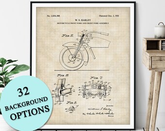 Motorcycle Front Fork Assembly Patent Print - Customizable Motorcycle Parts Blueprint, Biker Gift, Motorcycle Art Poster, Garage Wall Decor