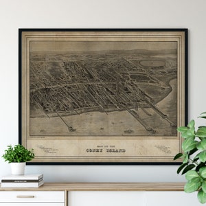 1906 Coney Island Birds Eye View Print - vintage Map Art, Antique Street Map Print, Aerial View Poster, Historical Art, New York Wall Art