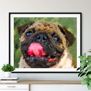 Pug Print, Pug Art, Pug Gifts, Dog Portrait, Pet Oil Painting, Cute Dog Lover Gift, Dog Decor, Dog Mom, Dad Wall Art, Entryway Art, Fawn Pug