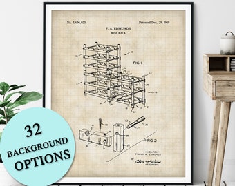 Wine Rack Patent Print - Customizable Wine Bottle Holder Patent, Wine Lover Gift, Alcohol Poster, Bar Cart Decor, Champagne Art, Wine Art