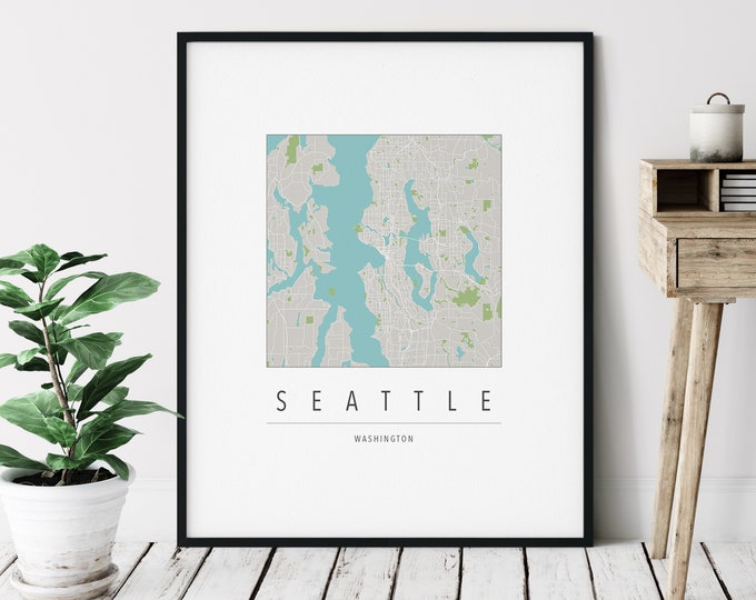 Seattle WA Map Print - Modern Seattle Art, Minimalist Seattle Print, Seattle Gifts, Seattle Washington Wall Art, Seattle Street Map Art