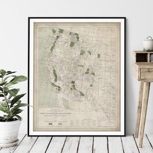 1900 US Forest Reserve & National Park Map Print - Vintage Map Art, Antique Map, Old Map Poster, Western United States, Park Ranger Gift