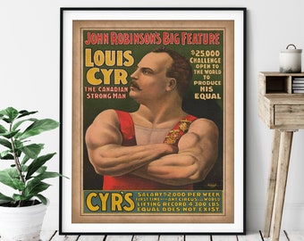 Vintage Strongman Print - Strongman Art, Antique Circus Poster, Weight Lifter Gift, Circus Art, Sideshow, Strongman Gift, Circus Print