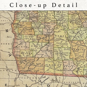 May include: A vintage map of the state of Georgia, showing county boundaries and major cities. The map is printed in shades of green, yellow, and brown, with black lines for roads and rivers. The map is titled "Close-up Detail" and is likely from the early 20th century.