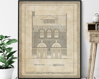 Philadelphia Fire Department Elevation Print - Historic Engine Company Blueprint, Architectural Drawing, Firefighter Gift, Building Plans