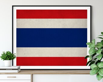 Thailand Flag Art, Thailand Flag Print, Thai Flag Poster, Country Flags, Flag Painting, Thai Gifts, Thai Art, Housewarming Gift, Wall Art