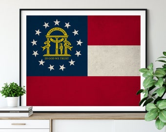 Georgia Flag Art, Georgia Flag Print, Flag Poster, State Flags, Flag Painting, Georgia Print, Atlanta, Housewarming Gift, Georgia Poster