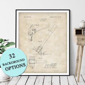 Hammer Patent Print - Customizable Carpentry Blueprint, Tool Plan Poster, Carpenter Gift, Wood Working Art, Workshop Wall Art, Handyman
