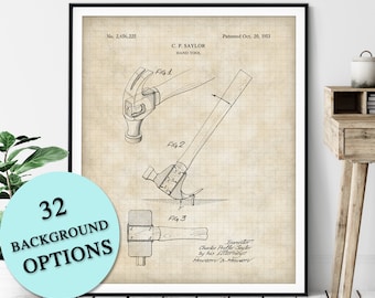 Hammer Patent Print - Customizable Carpentry Blueprint, Tool Plan Poster, Carpenter Gift, Wood Working Art, Workshop Wall Art, Handyman