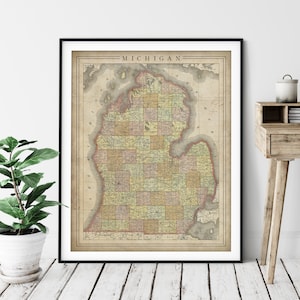 1897 Michigan Map Print, Vintage Map Art, Antique Map, Old Map, County Map Wall Art, State Map, Michigan Art, Michigan Print, Housewarming