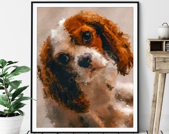 Cavalier King Charles Spaniel Print, Spaniel Art, Spaniel Gifts, Dog Portrait, Pet Oil Painting, Dog Lover Gift, Dog Decor, Dog Mom, Dog Dad