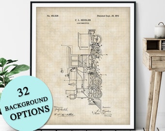 Train Patent Print - Customizable Locomotive Blueprint Plan, Train Lover Gift, Railroad Box Car Poster, Railway Art, Train Buff, Railfan Art