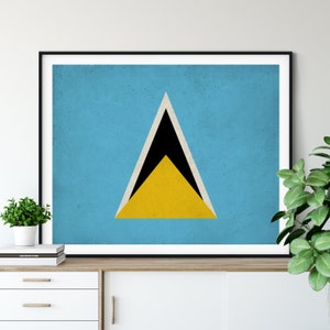 St Lucia Flag Print, St Lucia Flag Art, Flag Poster, Flag Wall Art, Caribbean Art, St Lucia Flag, Sainte Lucia Art, Caribbean Gifts
