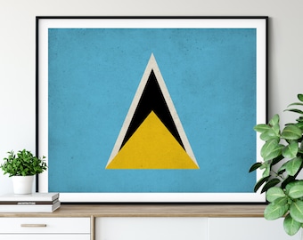 Saint Lucia Flag Print, St Lucia Flag Art, Flag Poster, Flag Wall Art, Caribbean Art, St Lucia Flag, Saint Lucia Art, Caribbean Gifts