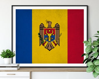 Moldova Flag Print, Moldova Flag Art, Moldova Gifts, Flag Poster, Moving Gift, Vintage Flag Wall Art, Moldova Art, Europe, European Gifts