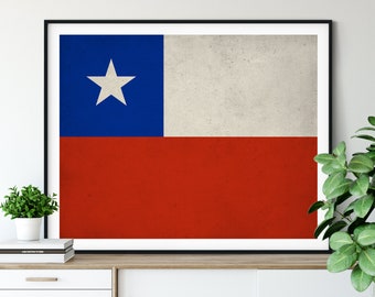 Chile Flag Art, Chile Flag Print, Flag Poster, Country Flags, Chile Poster, Chilean Art, Chilean Pride, Housewarming Gifts, Flag Painting,