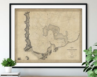 1841 Waiakea Harbour Map Print - Vintage Hawaii Map Art, Antique Map Wall Art, Old Map Poster, Sailing Gift, Nautical Chart, Hilo Harbor