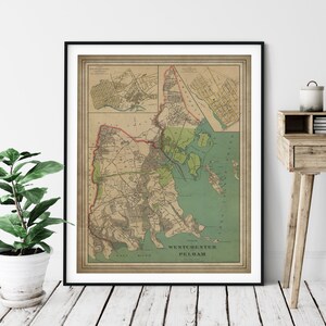 1893 Westchester New York Map Print, Vintage Westchester Map Art, Antique Westchester, NY Map, Westchester NY Art, Old Maps, Living Room Art